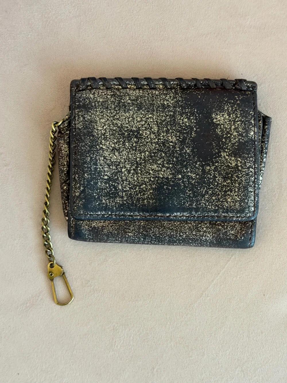 HOBO Black Wallet with Gold-Tone Speckle and Chain